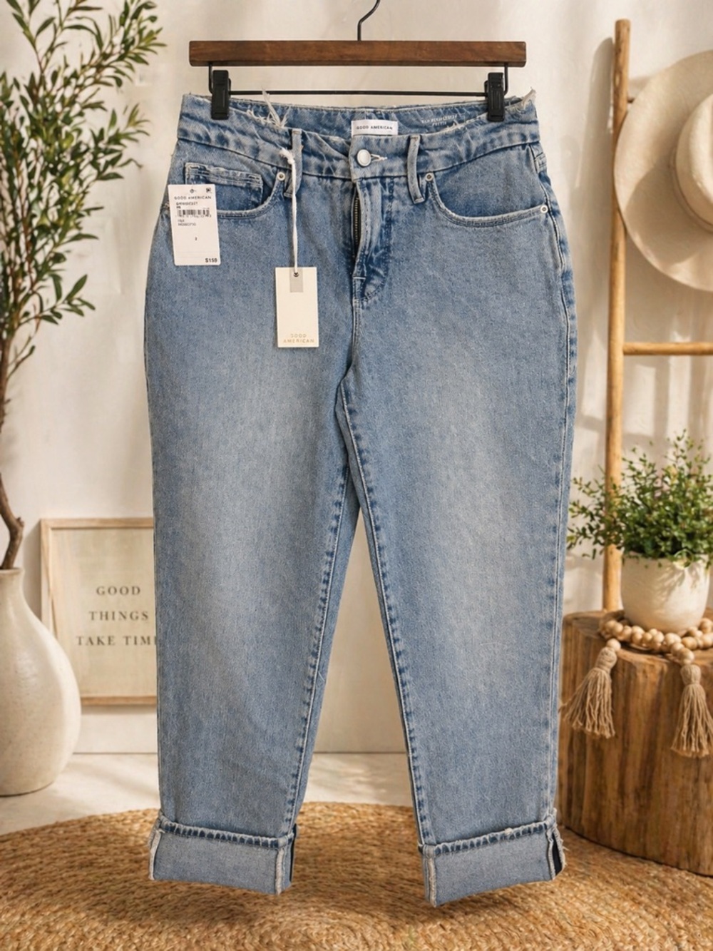 NWT Good American The Weekender Petite High Rise Jeans Size 2 Light Wash